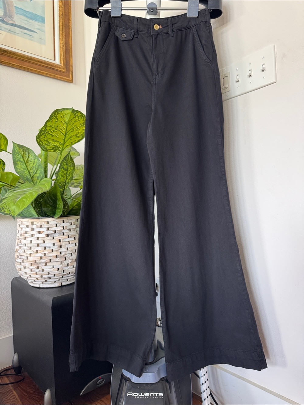 Anthropologie Pilcro High Rise Wide Leg Bell Bottom Black Pants Sz 28
